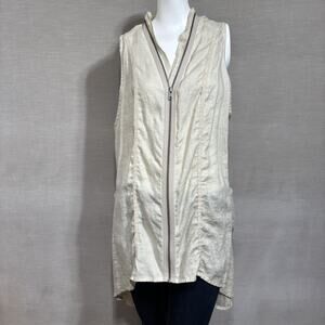 Luii Womens Linen Full Zip Sleeveless Top Large Lagenlook Minimalist Natural